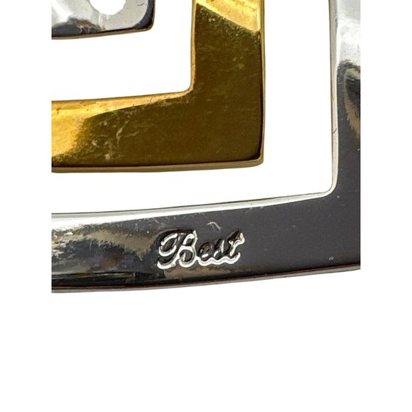 Vintage 90s Two-Tone Nested Square Pendant Silver Gold Modern Geometric Design - Picture 3 of 7